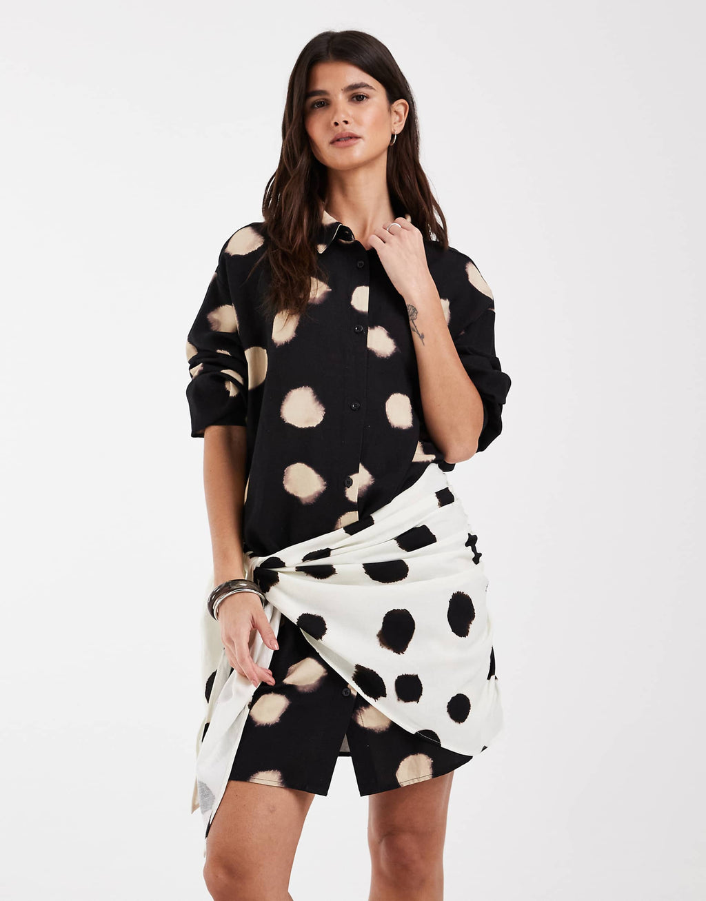 ASOS DESIGN dot shirt dress with contrast scarf