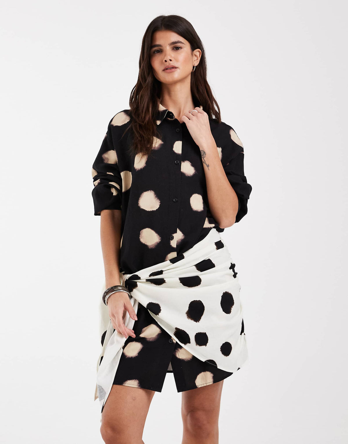 ASOS DESIGN dot shirt dress with contrast scarf