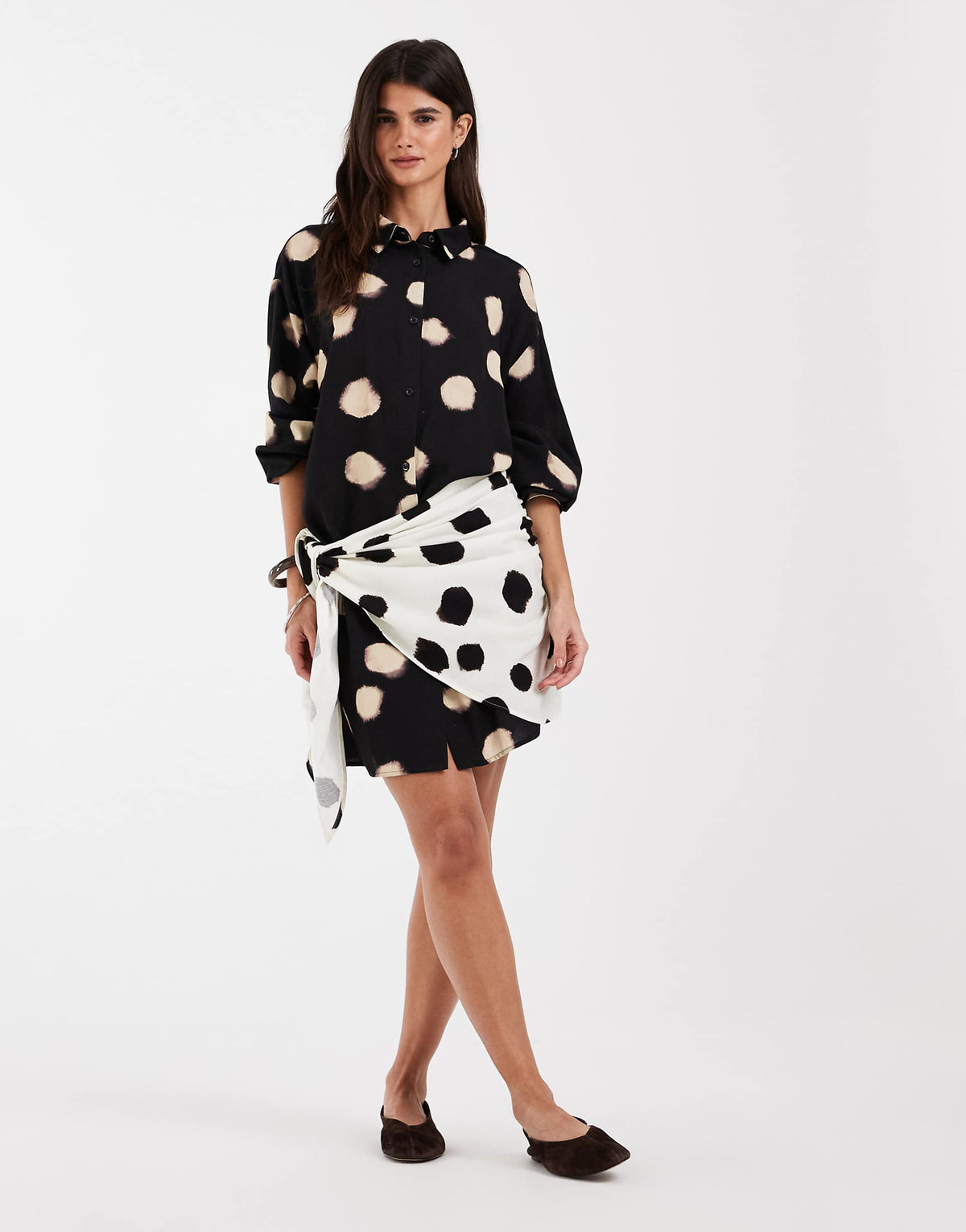 ASOS DESIGN dot shirt dress with contrast scarf