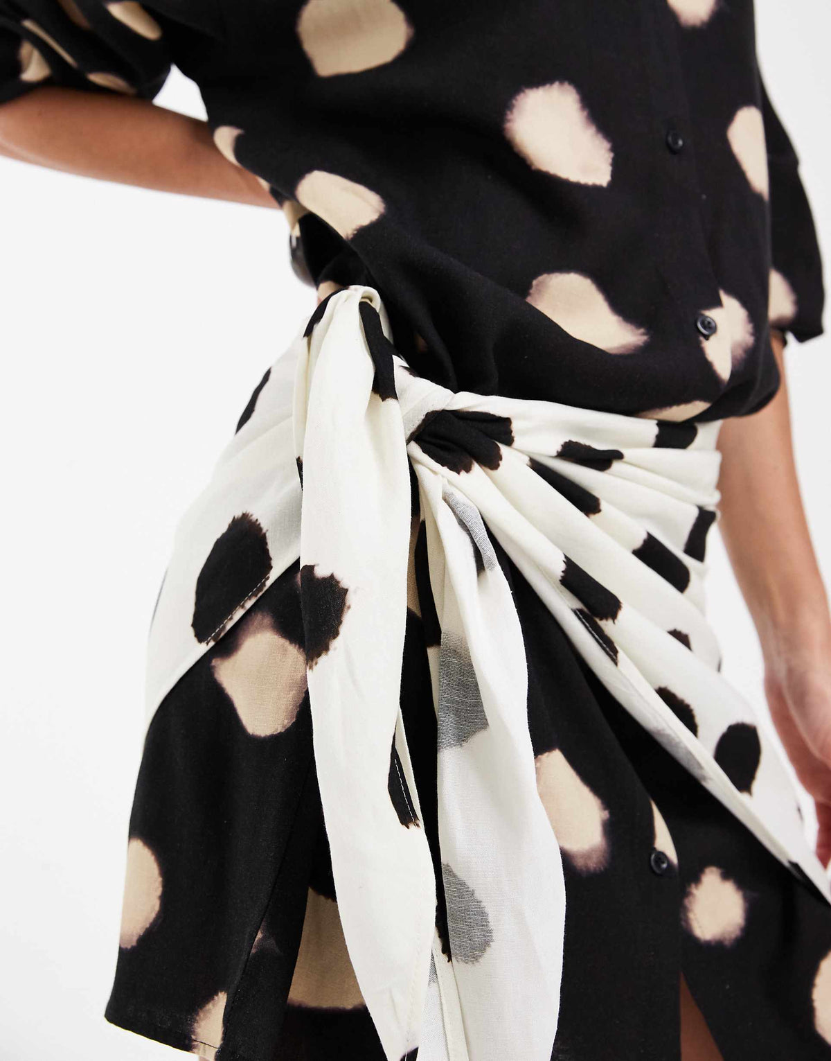 ASOS DESIGN dot shirt dress with contrast scarf