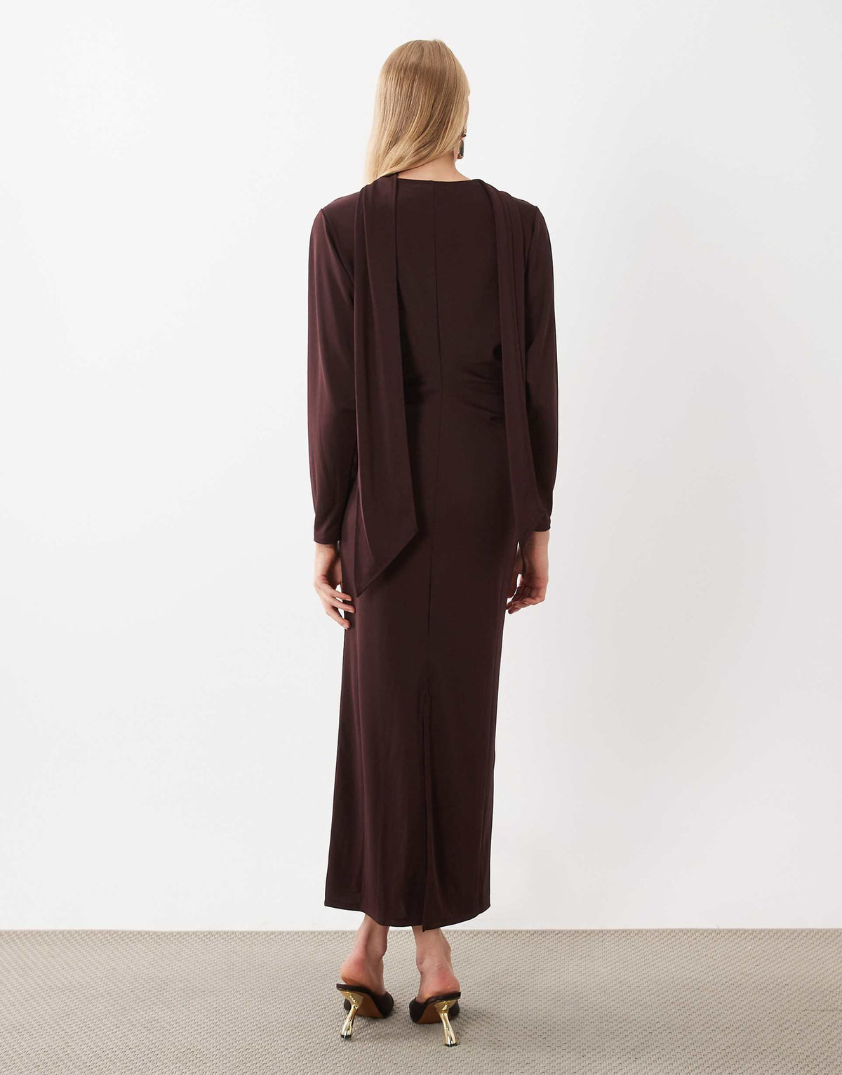 Mango knitted high neck midi dress in brown