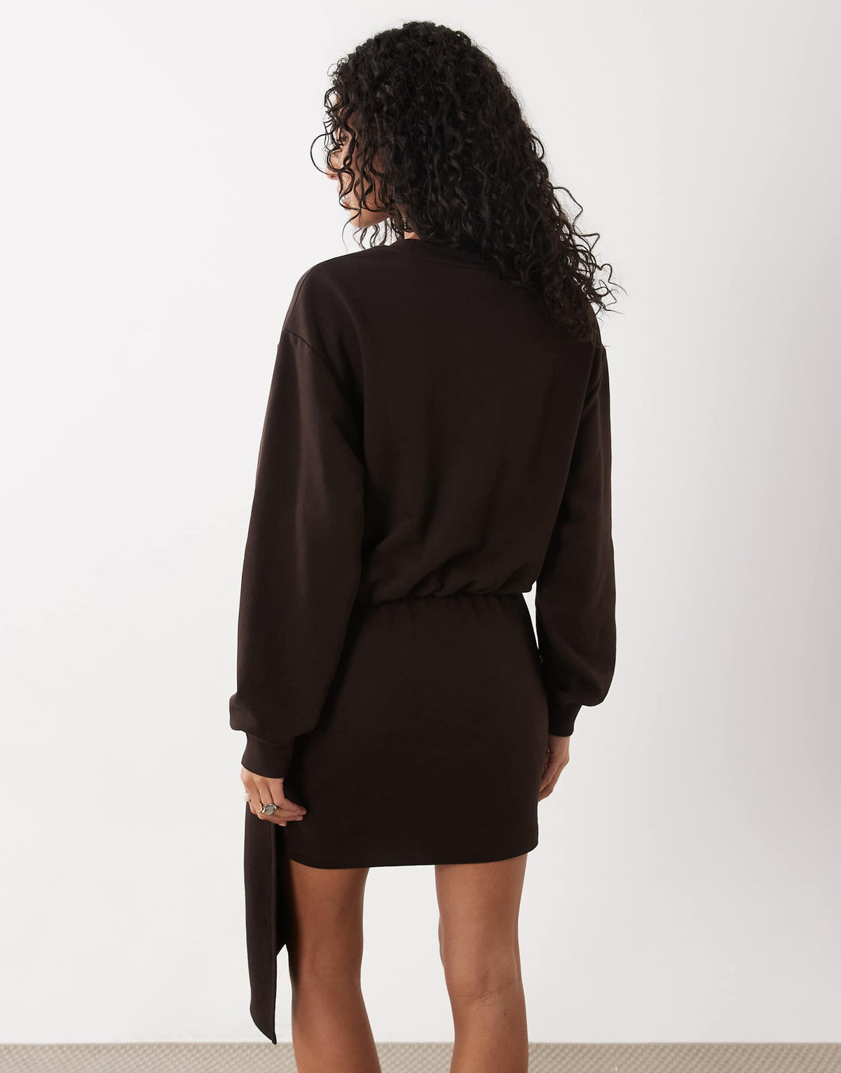 ASOS DESIGN long sleeve draped waist midi dress in brown