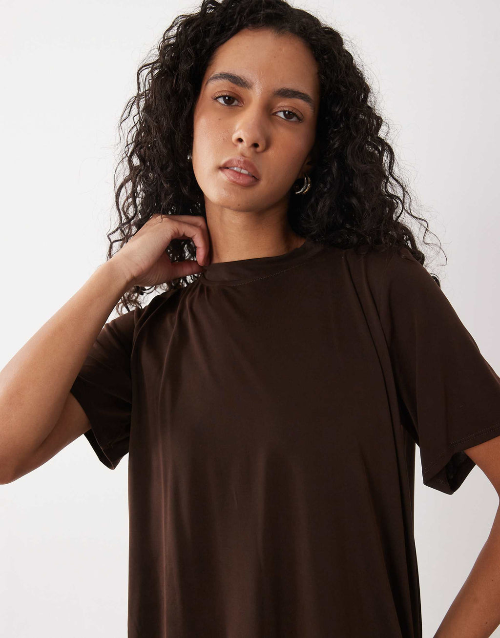ASOS DESIGN modal short sleeve maxi dress with cape layer in brown