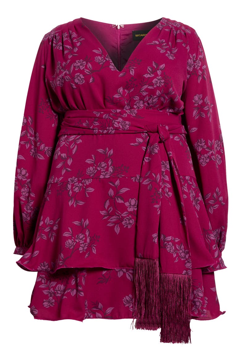Zurum Floral Print Fringe Long Sleeve Dress