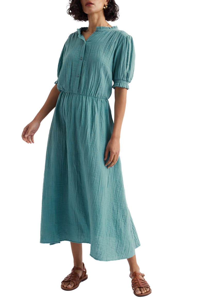 Shore Path Organic Cotton Gauze Midi Dress