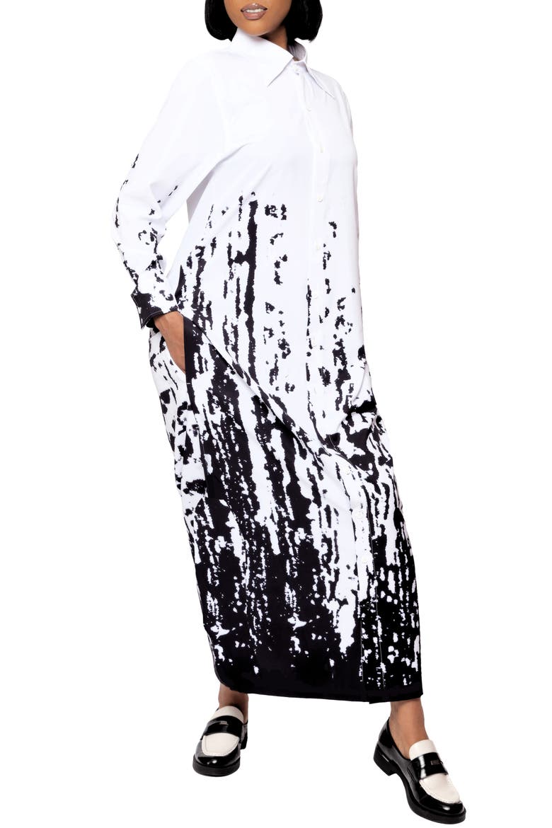 Bali Print Long Sleeve Maxi Shirtdress