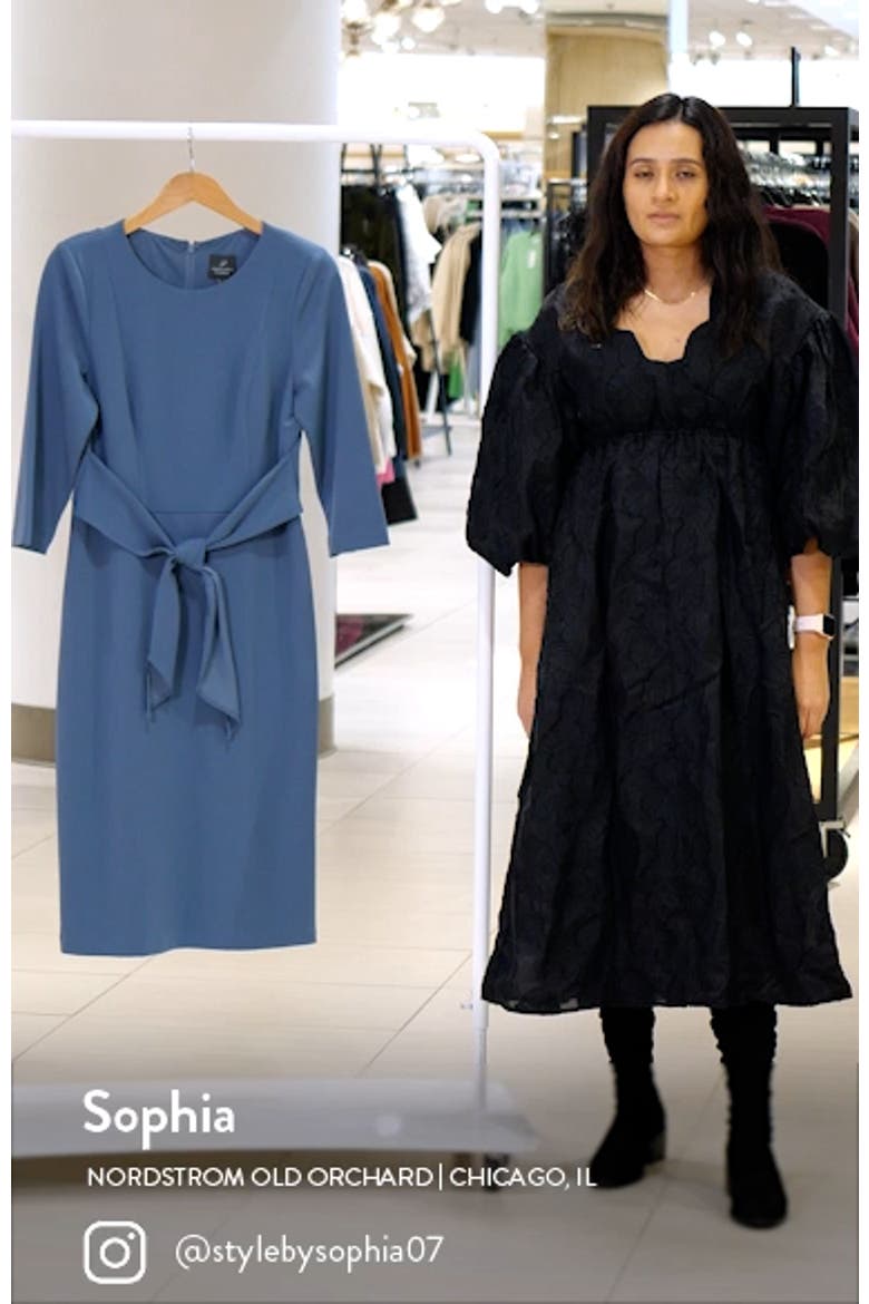 Tie Waist Crepe Sheath Dress