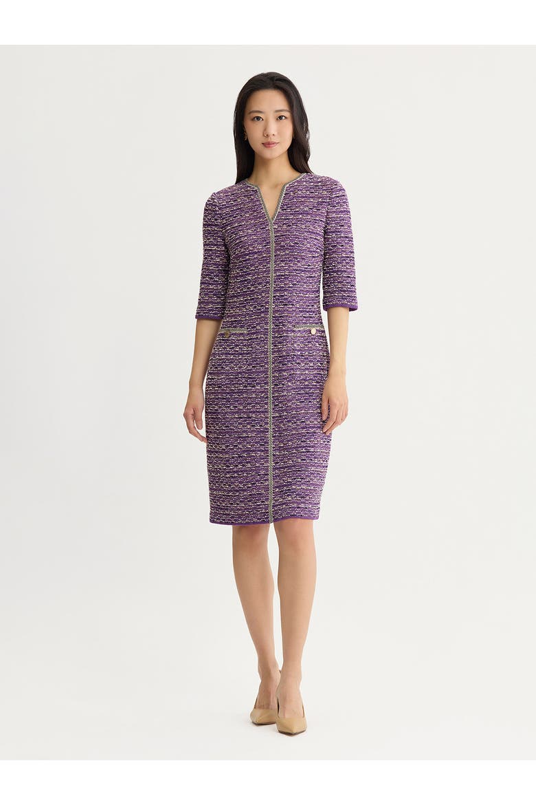 Lurex Eyelash Ribbon Knit Sheath Dress