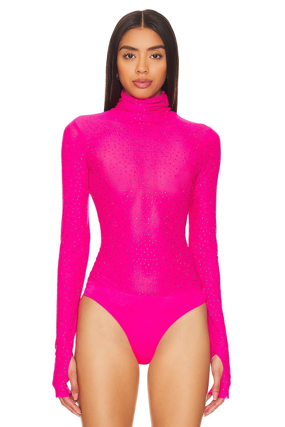 AFRM Milo Rhinestone Bodysuit in Glow Pink - Image 2