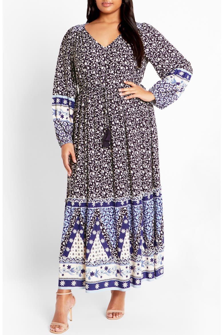 Faith Border Print Long Sleeve Maxi Dress