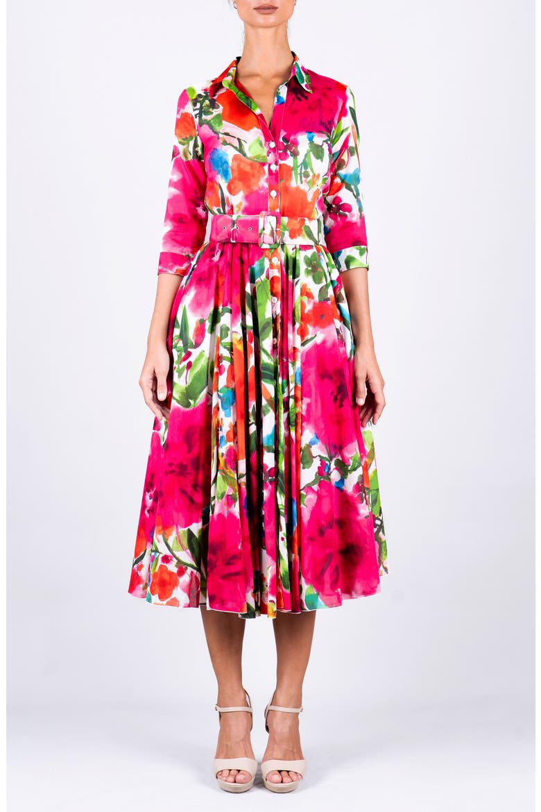 Watercolor Bloom A-Line Midi Shirtdress