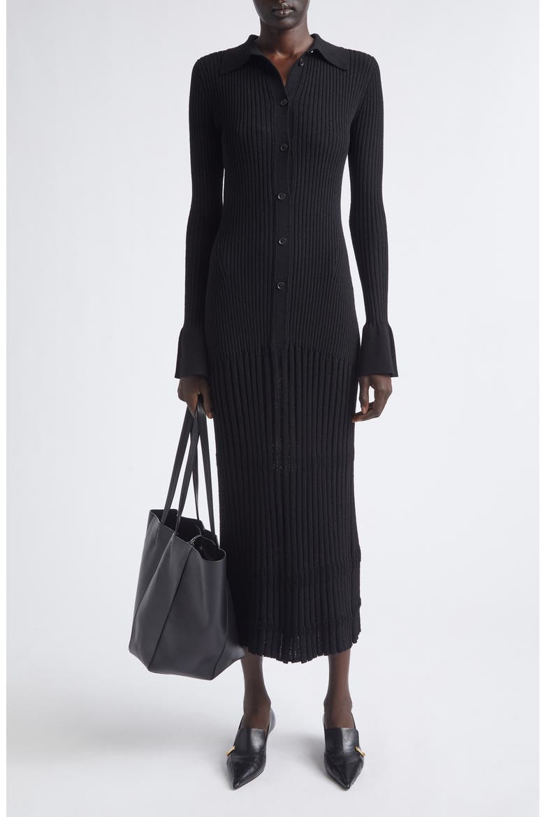 Rosario Point Collar Ribbed Midi Dress