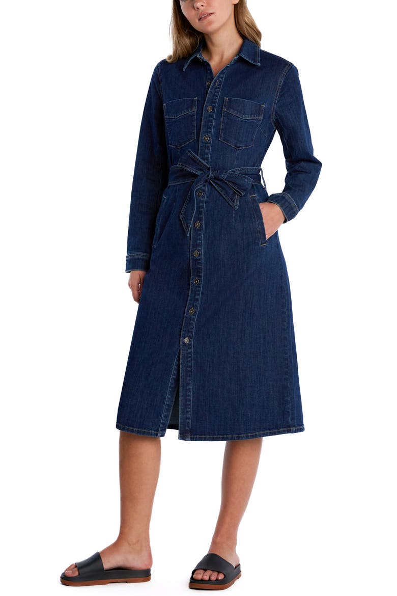 High Up Belted Denim Midi Shirtdress