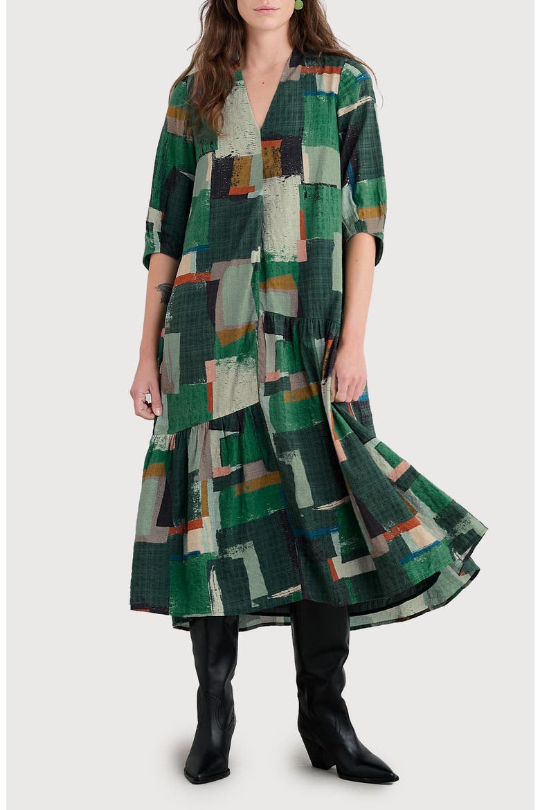 Windblown Geo Print Organic Cotton Blend Midi Dress