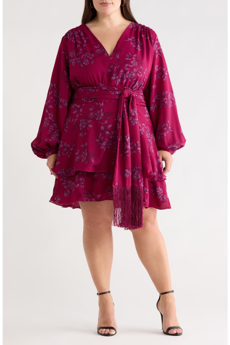 Zurum Floral Print Fringe Long Sleeve Dress