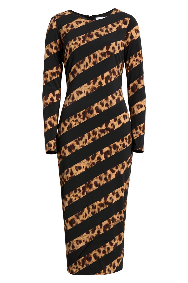 Leopard Stripe Long Sleeve Maxi Dress