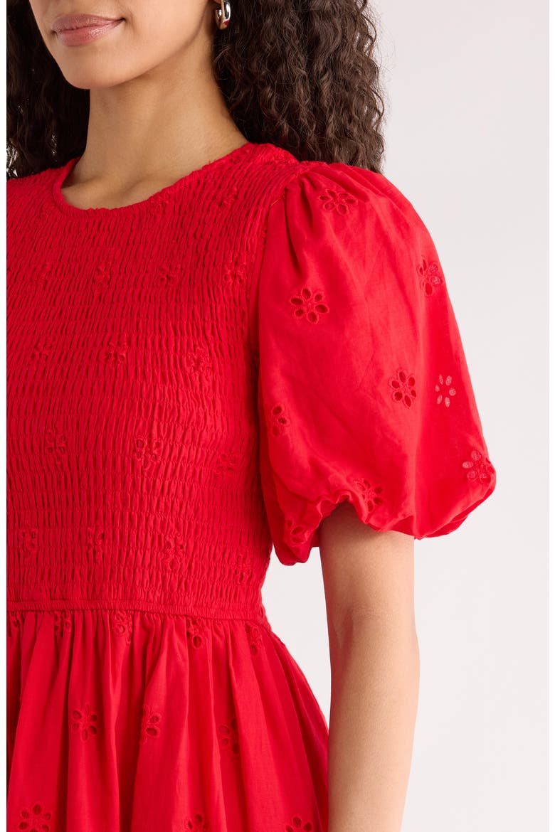 Deana Eyelet Smocked Midi Dress