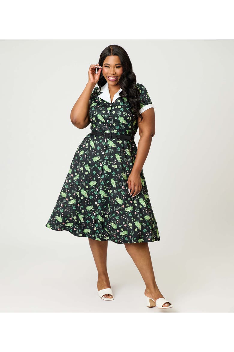 Plus Size Collared Short Sleeved Belted Alexis Swing Dress