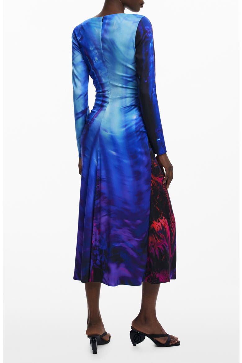 Tie Dye Pattern Long Sleeve Midi Dress