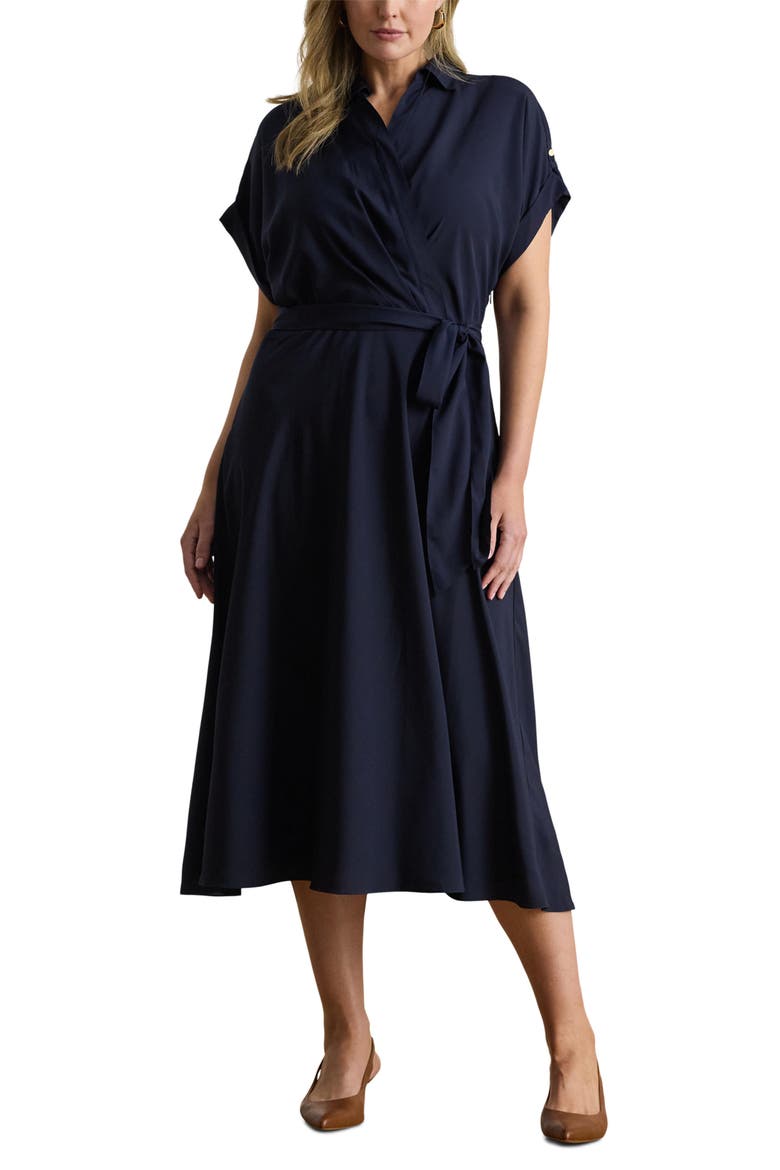 Wrap Bodice Crêpe de Chine Midi Dress