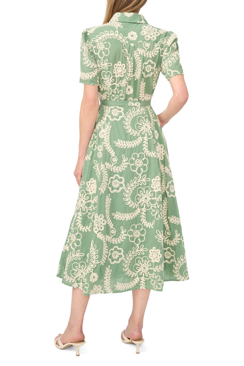 Camile Embroidered Tie Waist Midi Shirtdress