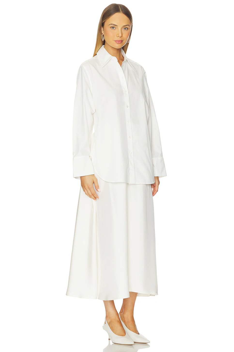 Poplin Silk Combined Gilet Dress in Optic White - Image 3