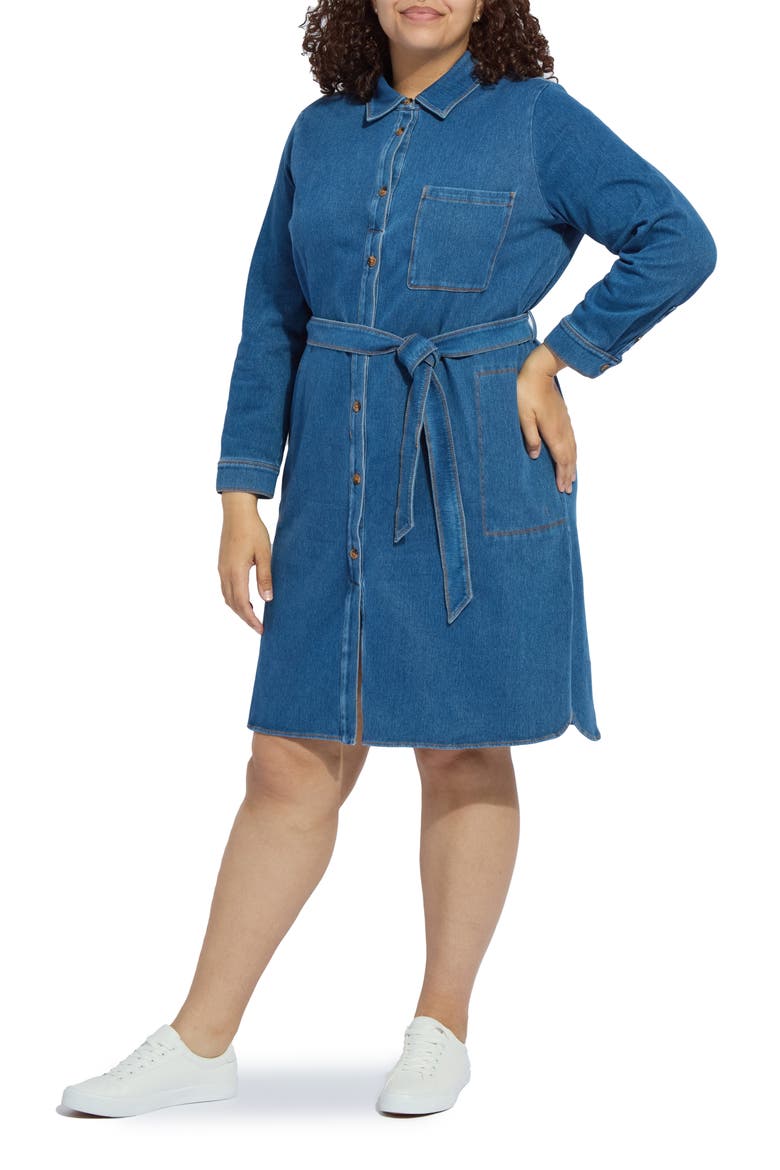 Schiffer Belted Long Sleeve Denim Shirtdress