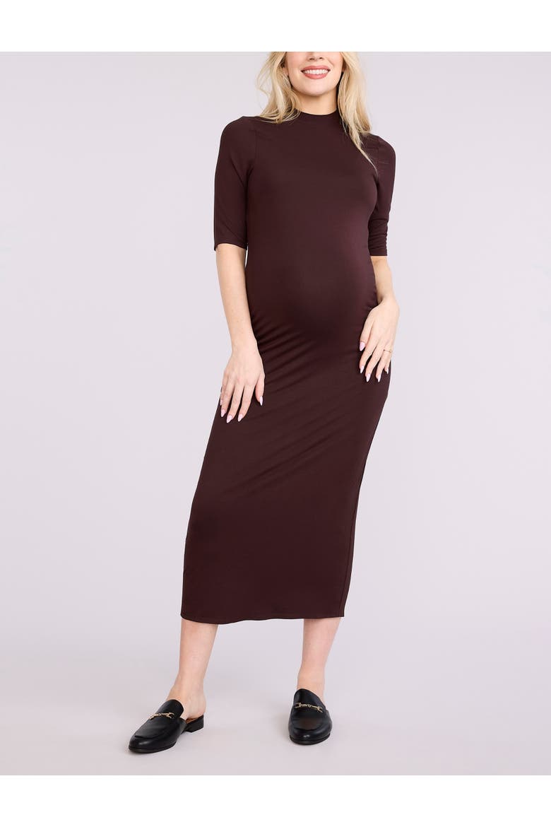 Mock Neck 3/4 Sleeve Ribbed Maxi Dress