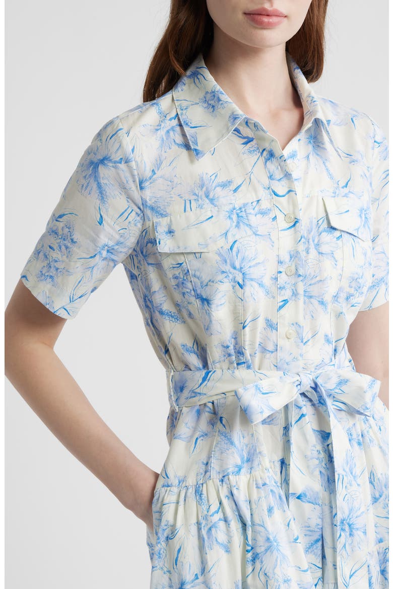 Printed Tie Belt Cotton Poplin Maxi Shirtdress