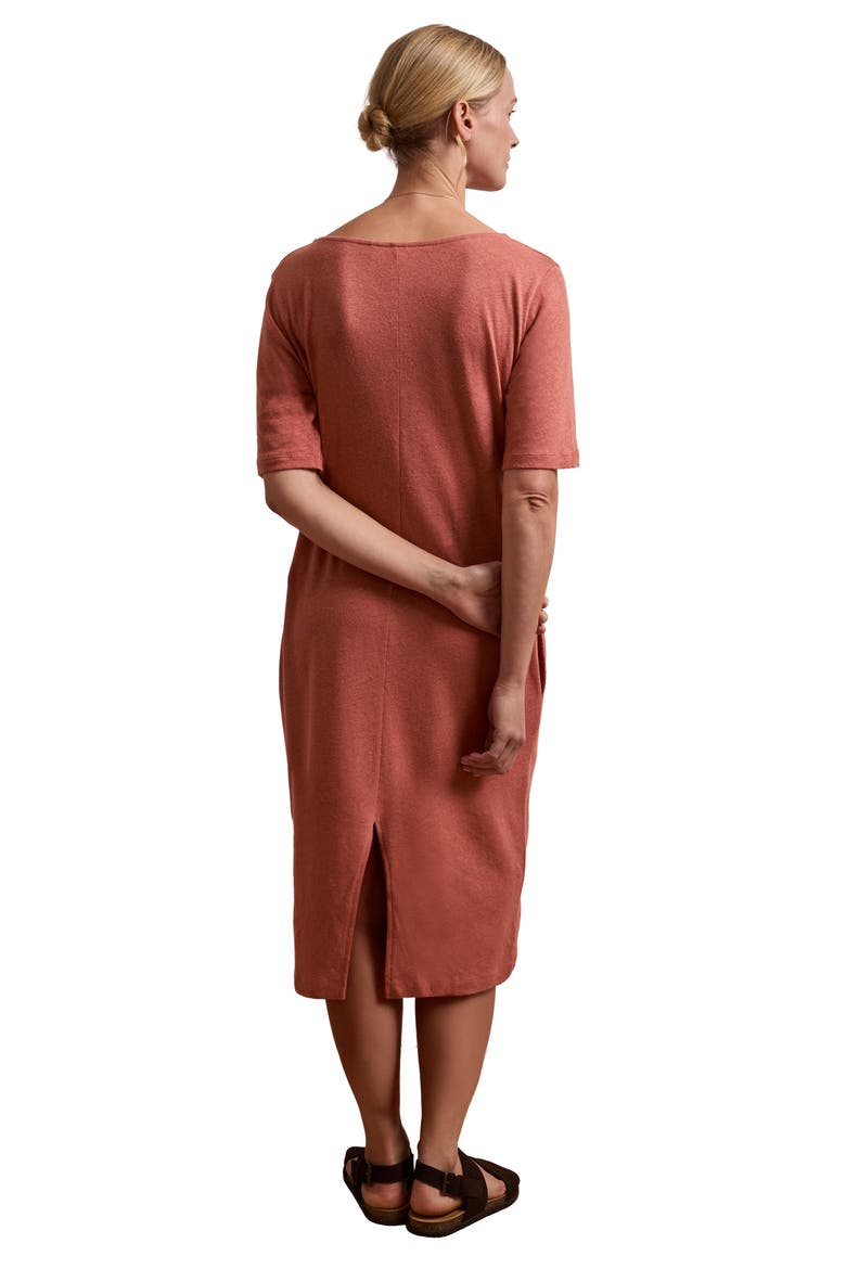Linen Blend V-Neck Midi Dress
