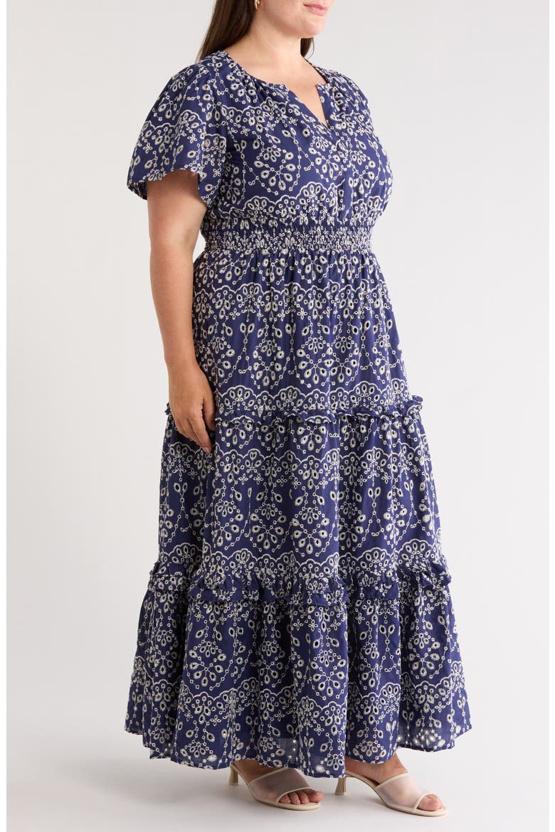 Viridiana Tiered Floral Eyelet Maxi Dress