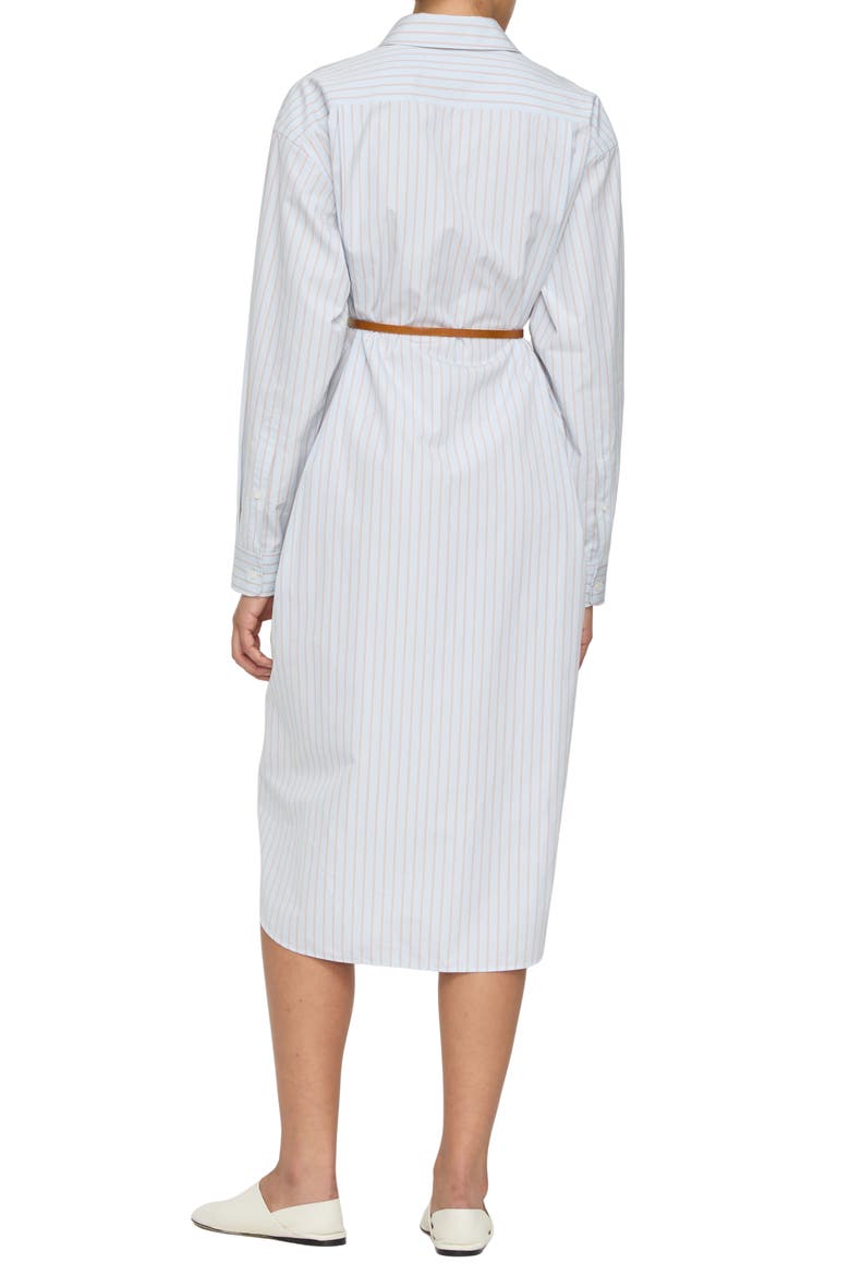 Aurora Stripe Long Sleeve Belted Oversize Cotton Poplin Midi Shirtdress