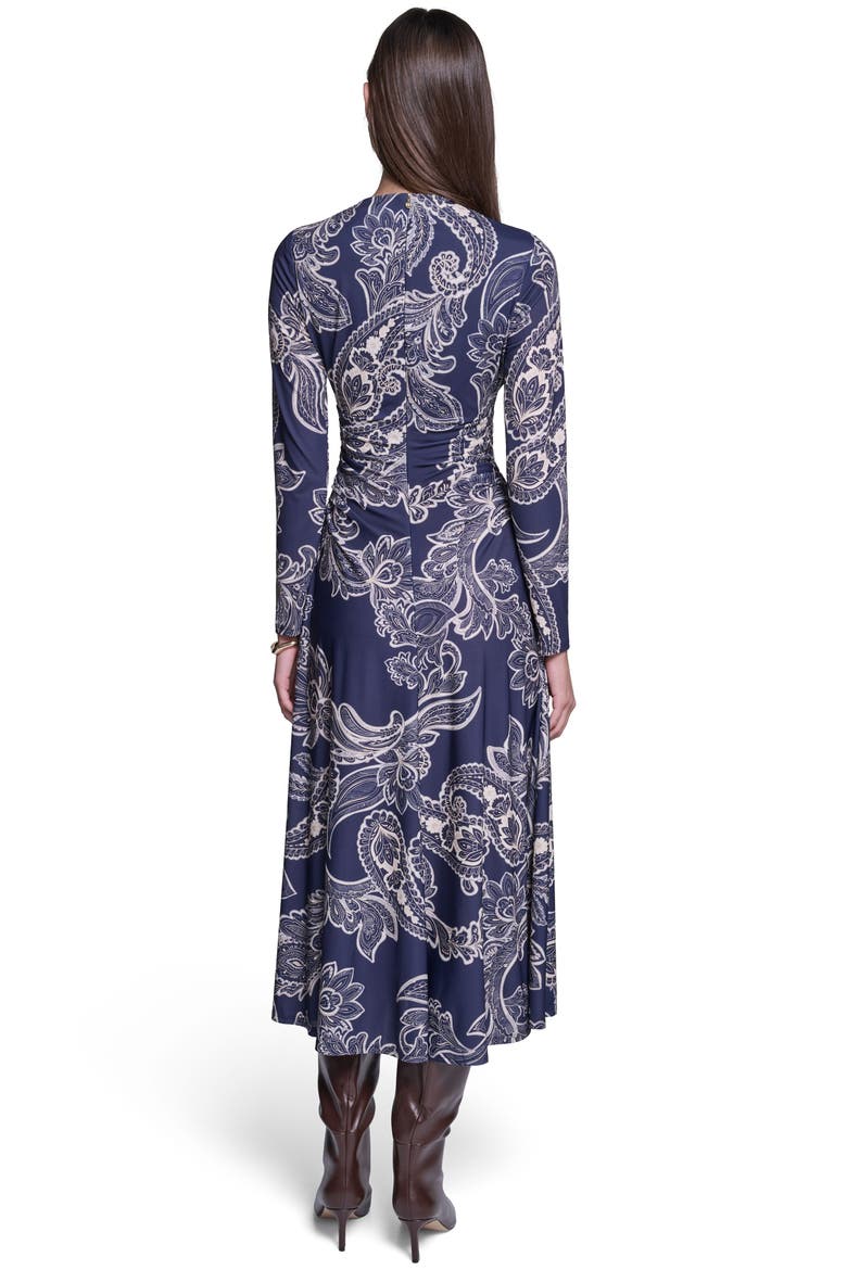 Long Sleeve Paisley Printed Jersey Midi Dress