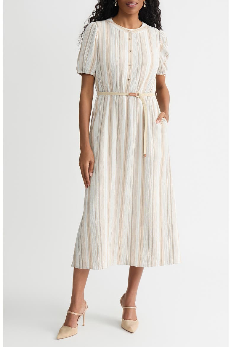 Stripe Short Sleeve Belted Shirtdress