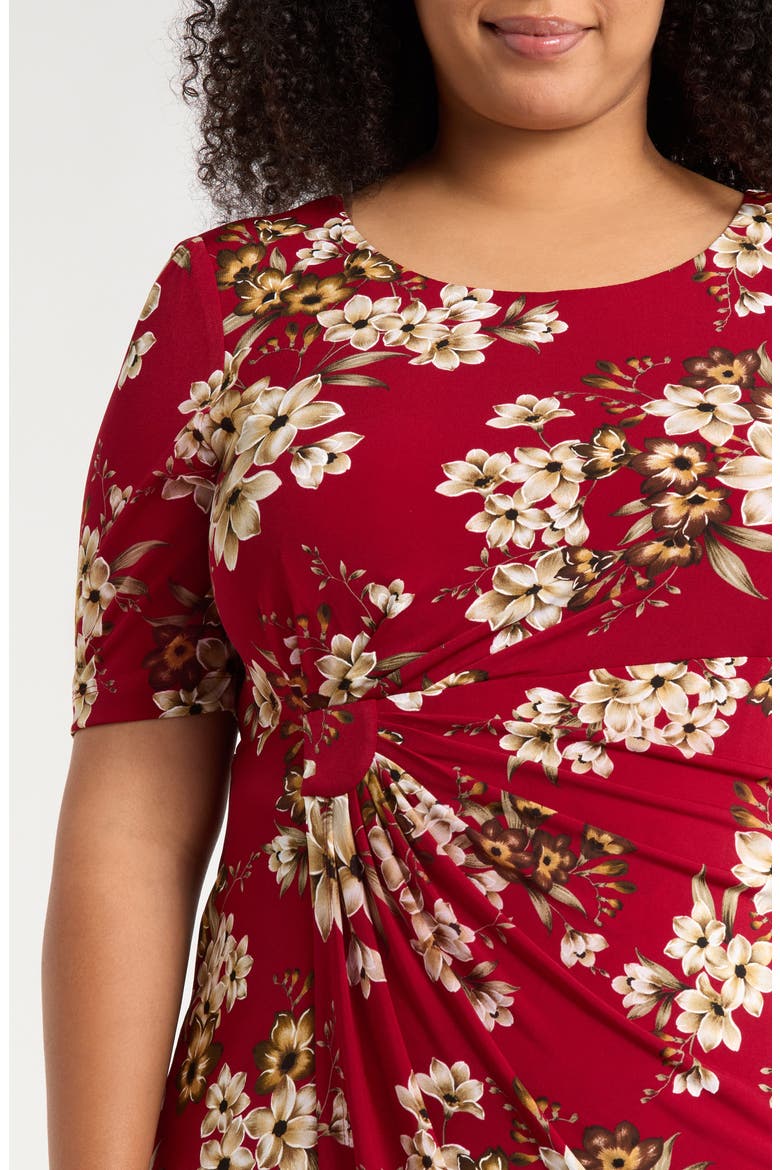 Floral Side Ruched Faux Wrap Dress