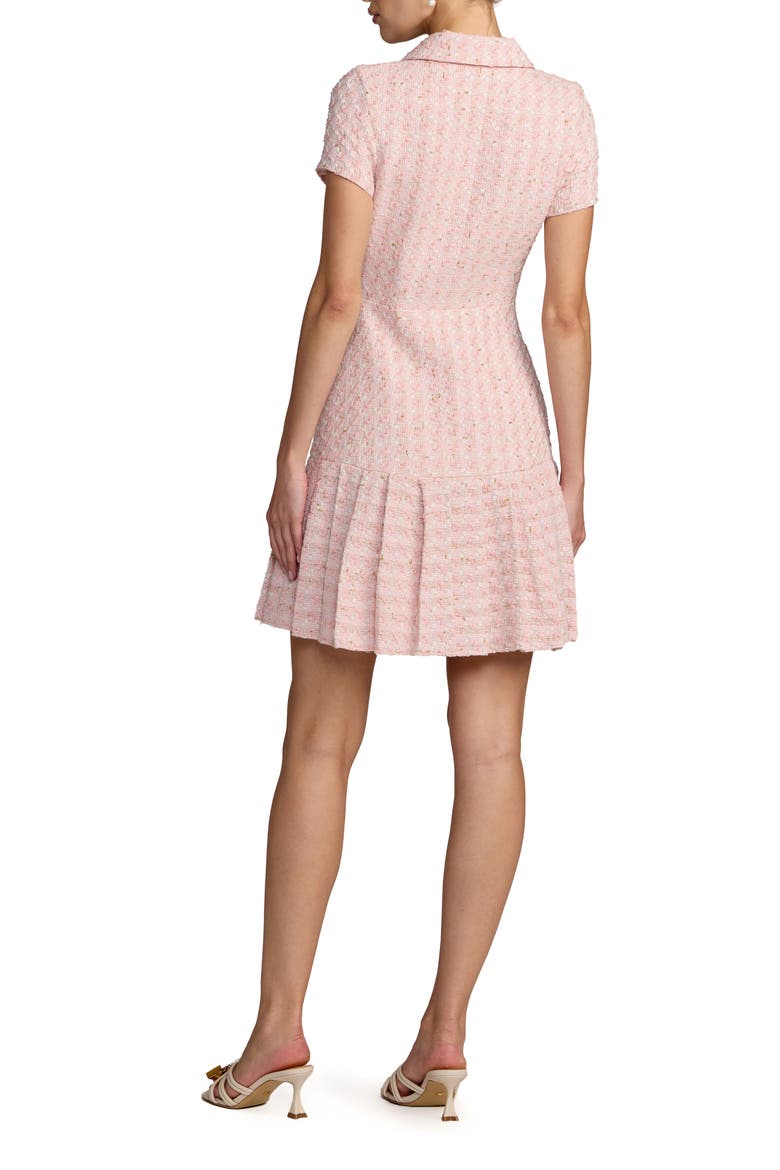 Bouclé Cap Sleeve Button Up Pleated Mini Dress