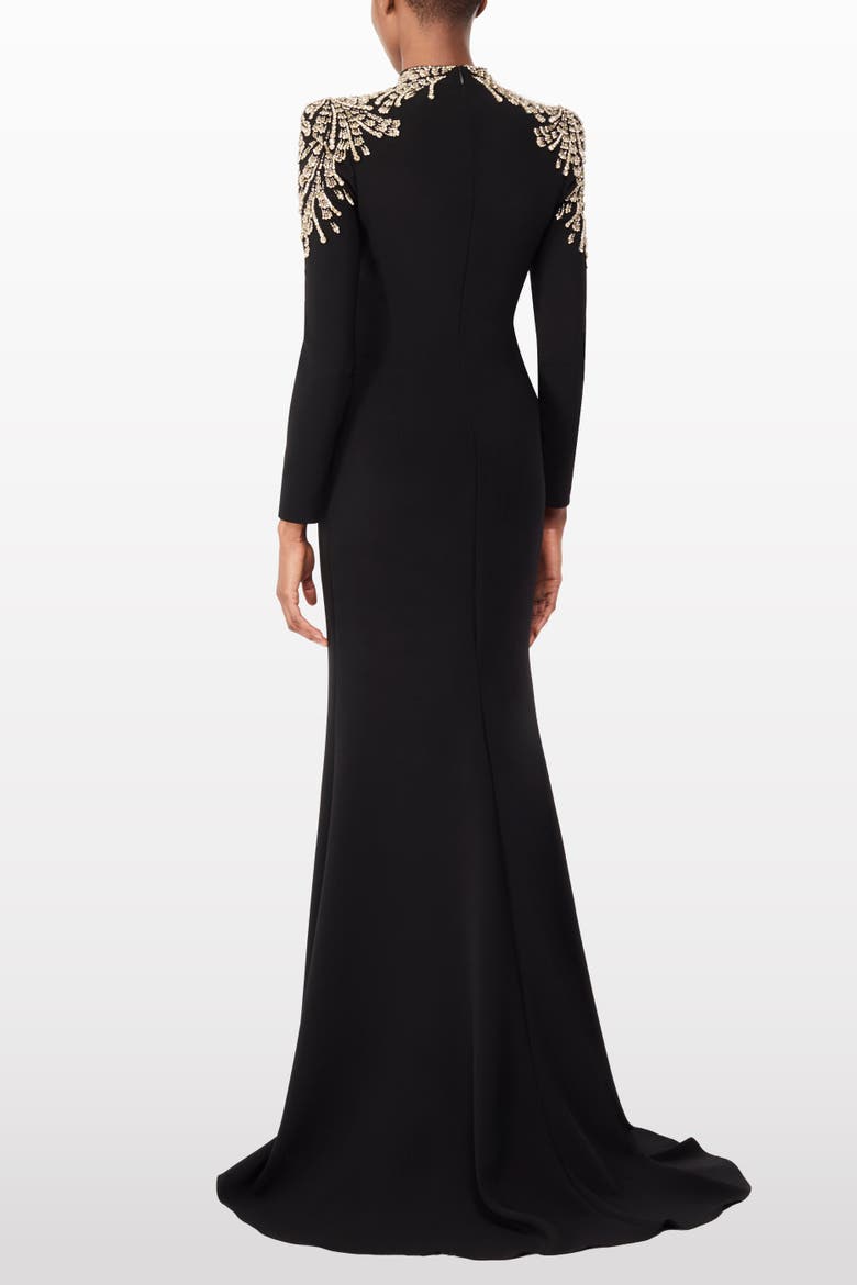 Cobra Embellished-Shoulders Mock-Neck Maxi Dress
