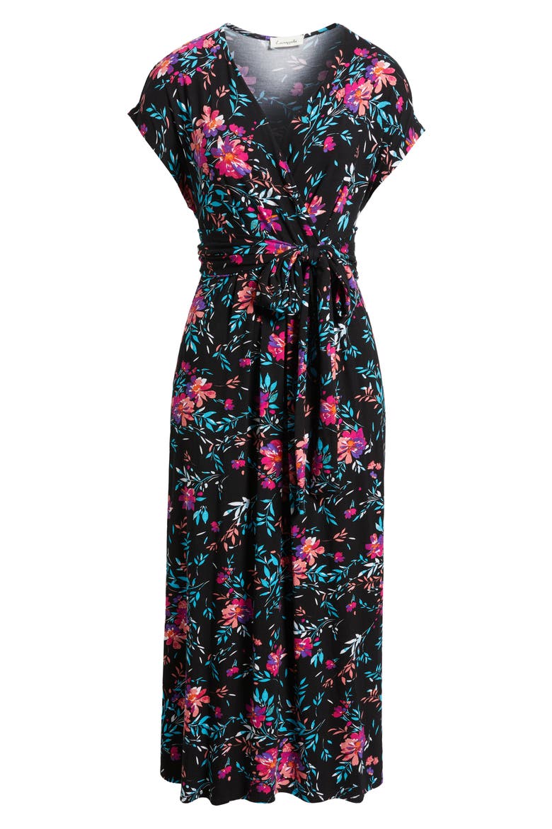 Floral Print Faux Wrap Midi Dress