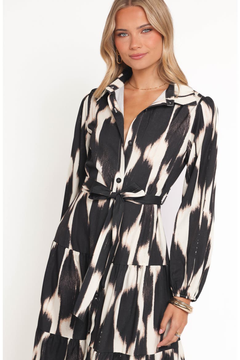 Lincoln Print Tie Waist Long Sleeve Maxi Shirtdress