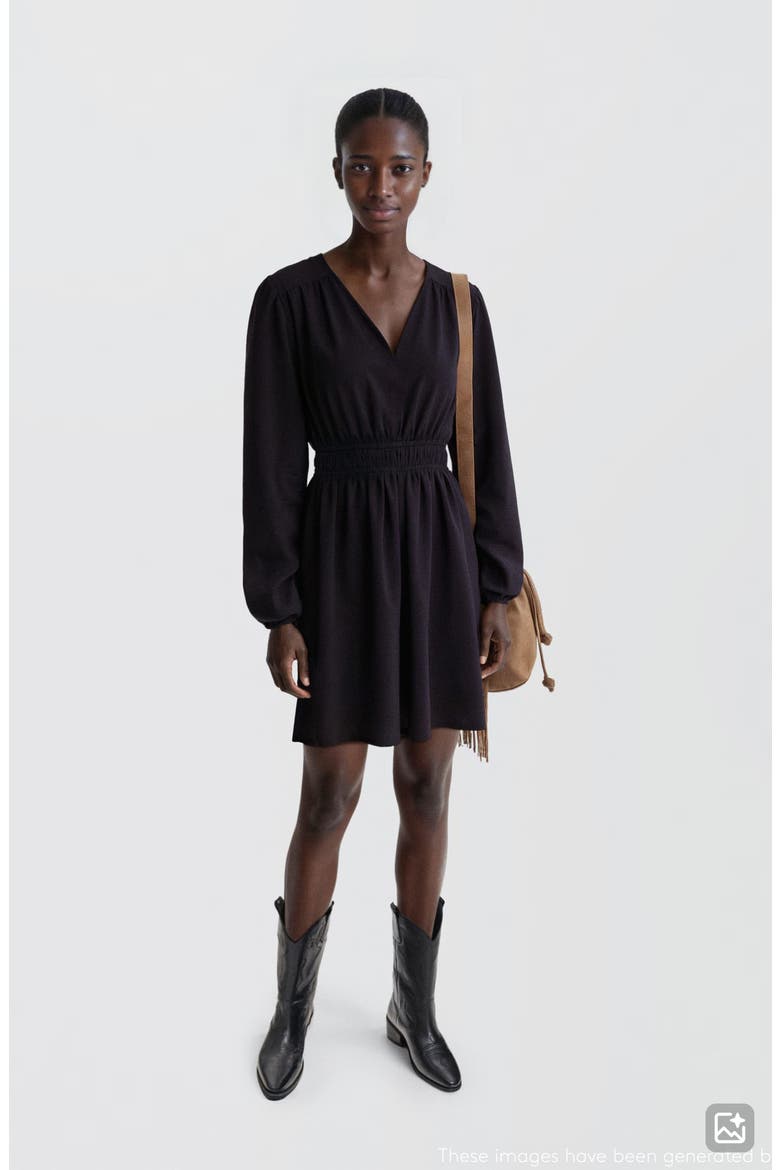 Smocked Waist Long Sleeve Dress