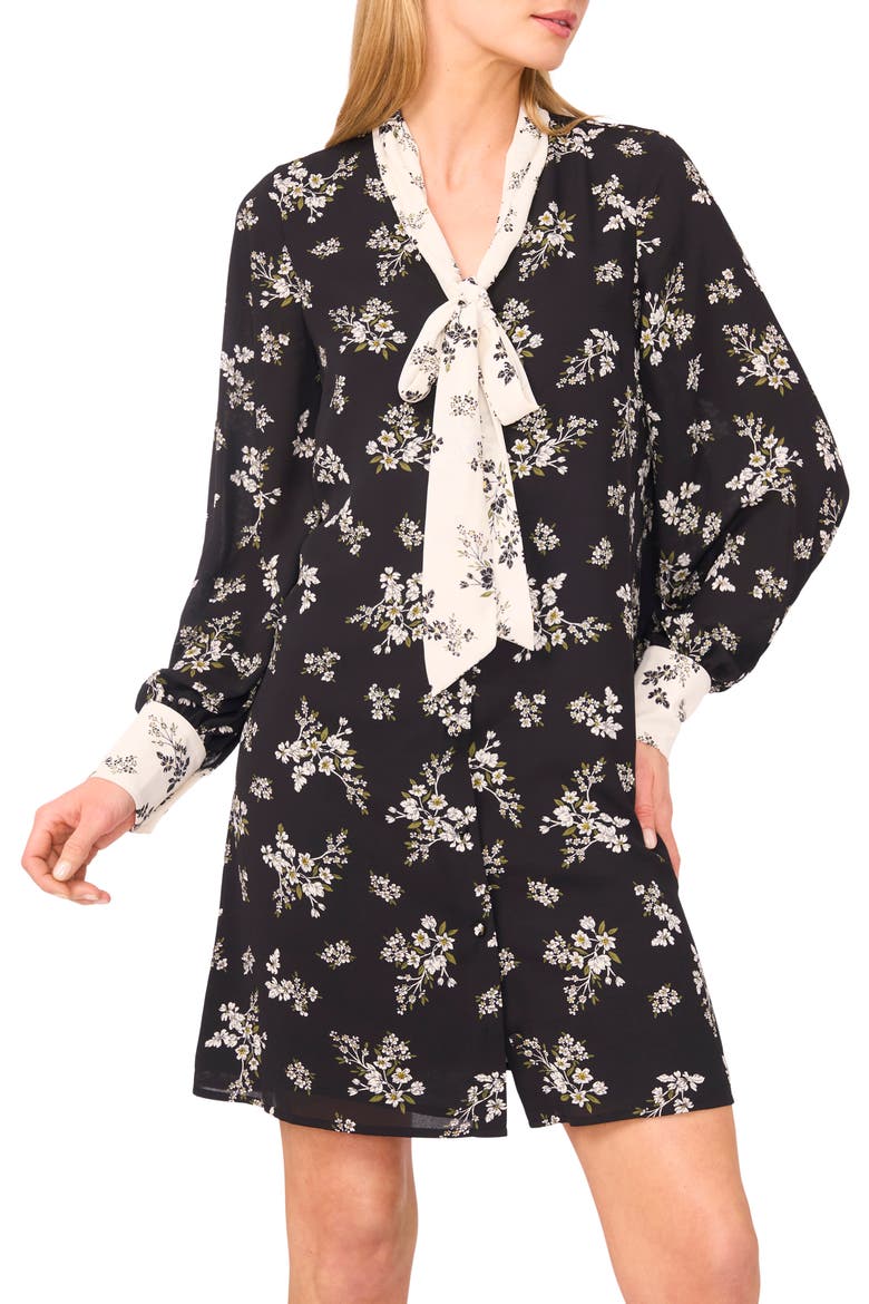 Tie Neck Long Sleeve Shirtdress