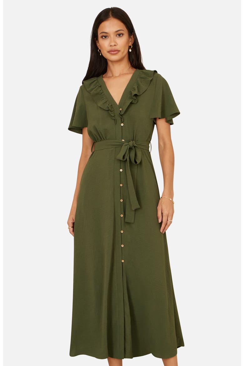 Ruffle Collar Midi Shirt Dress