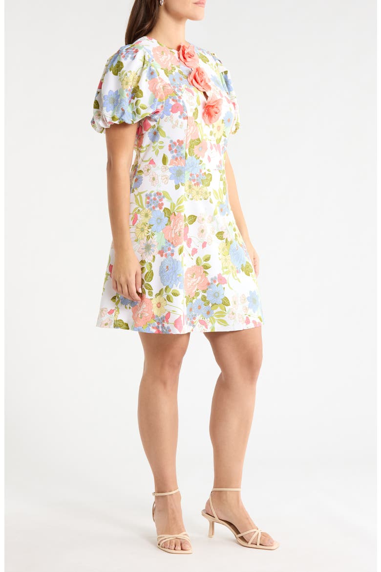 Floral Rosette Puff Sleeve Minidress