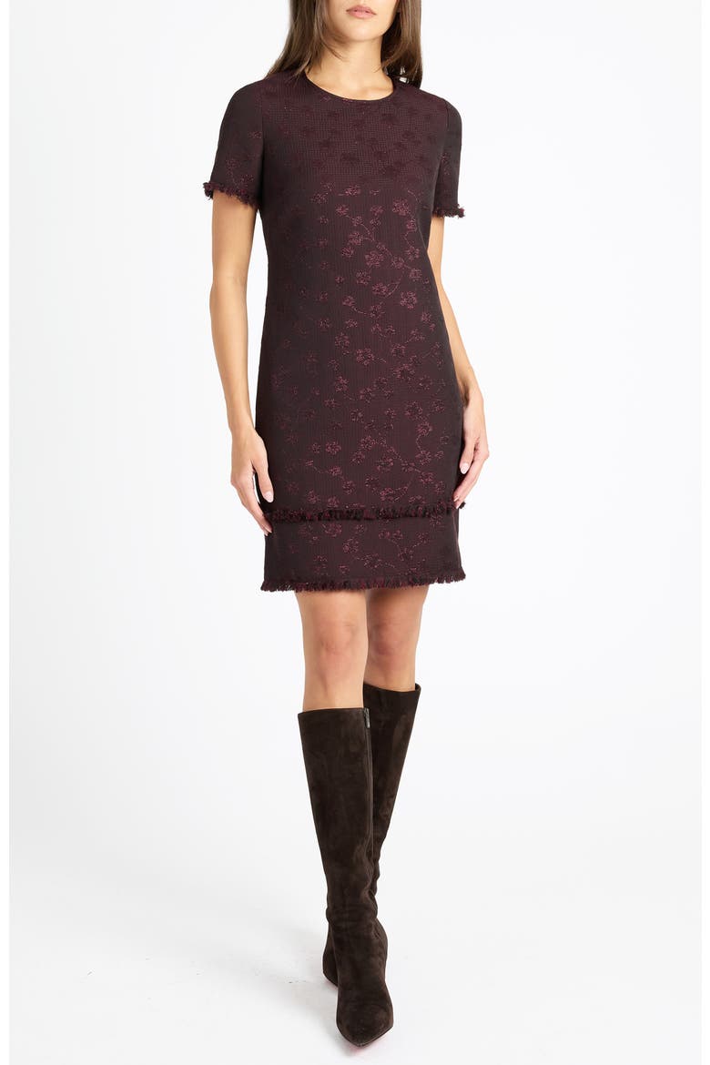 Melania Short Sleeve Shift Dress in Tonal Jacquard