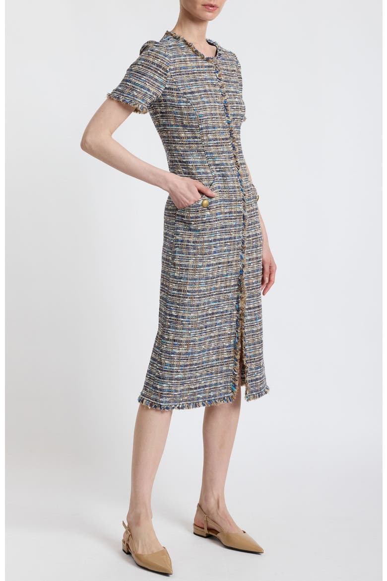 Nisha Short Sleeve Midi Sheath Tweed Dress