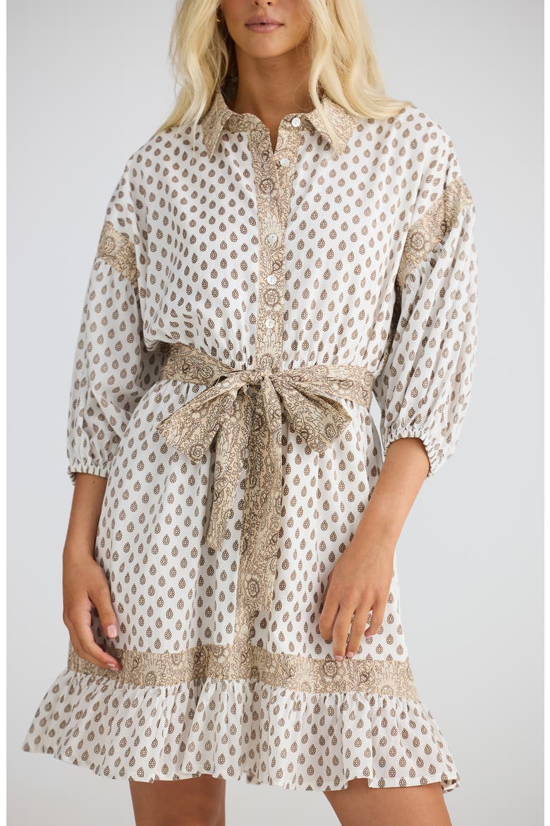 Echo Print Tie Waist Shirtdress