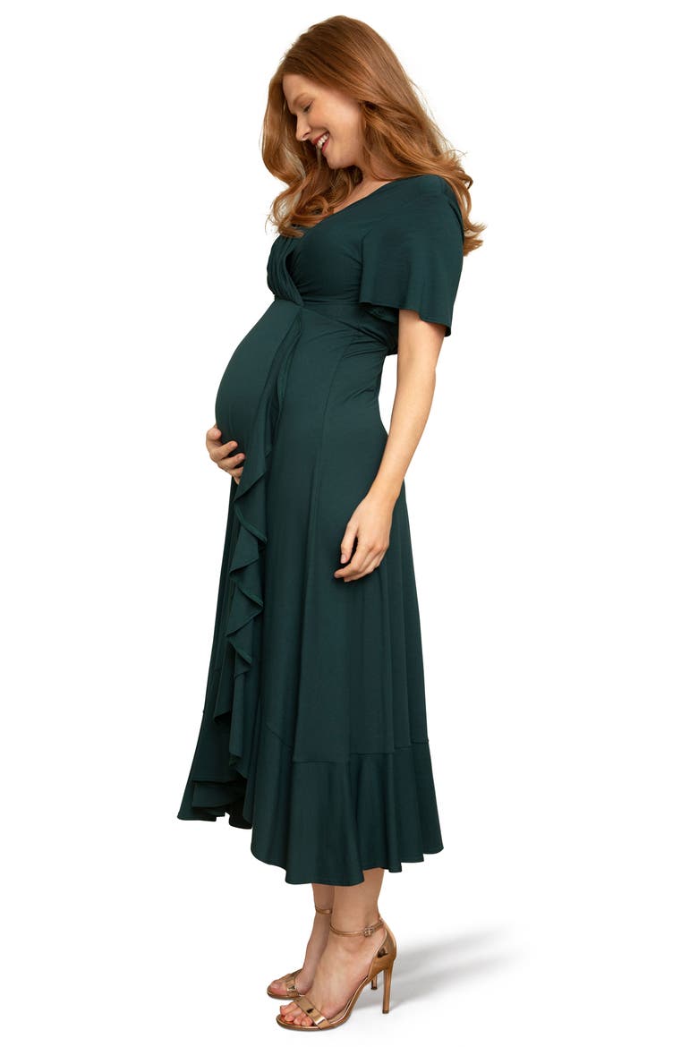 Waterfall Faux Wrap Midi Maternity Dress