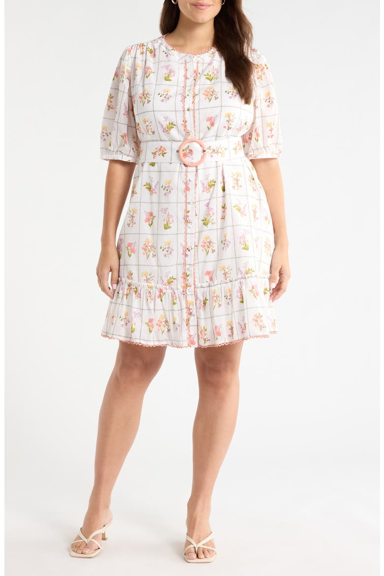 Diane Floral Redna Belted Cotton Button-Up Minidress