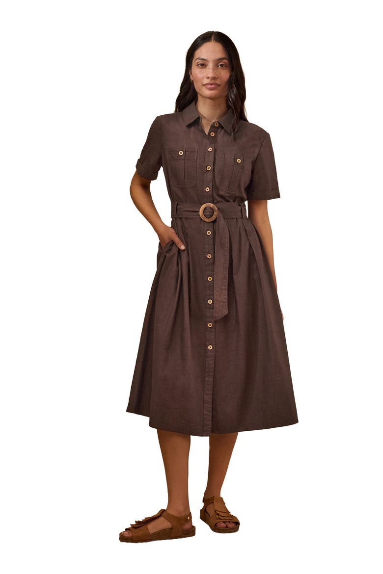 Belted Safari Midi Shirt Dress