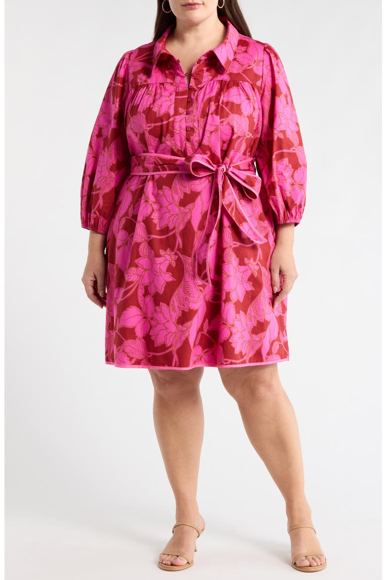 Craney Floral Print Tie Waist Long Sleeve Shirtdress